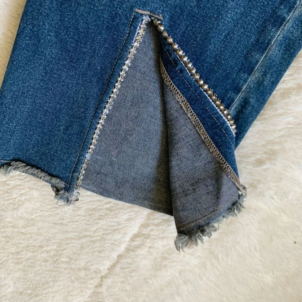 Vintage Y2K QPD Rhinestone Slit Bootcut Jeans Sz 5, Waist 14 - Inseam 30 EUC - Picture 4 of 9
